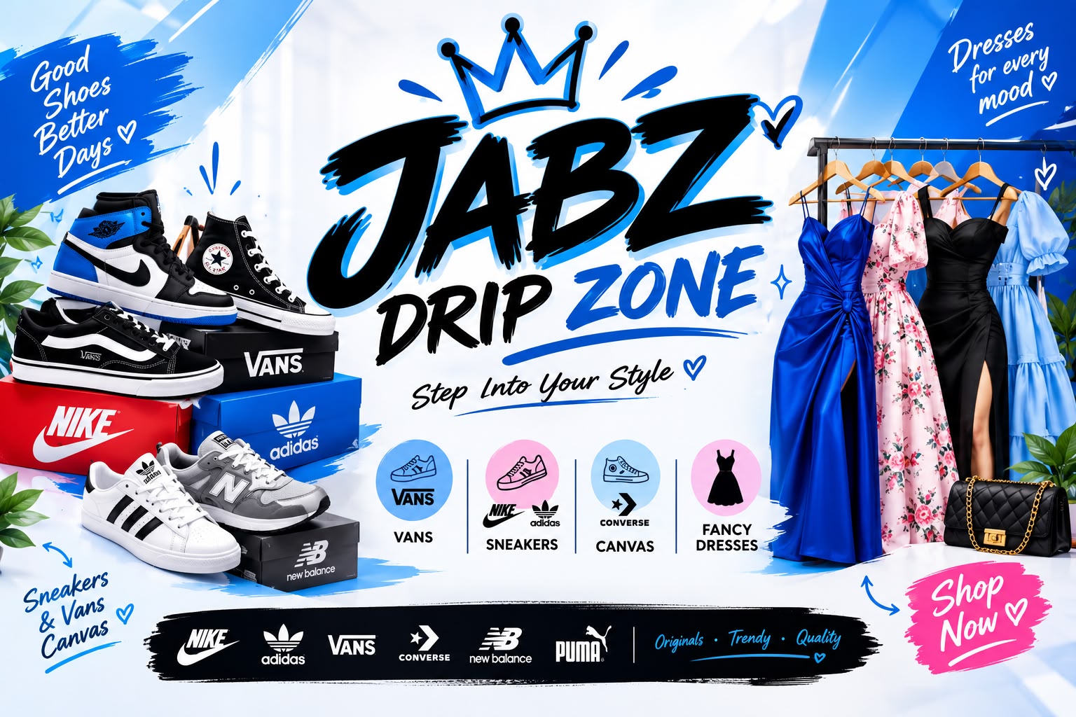 Jabz Drip Zone shoes and dresses